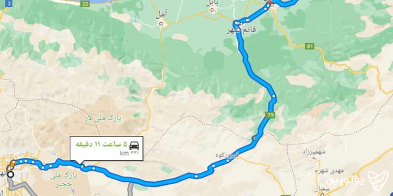فاصله تهران تا بهشهر